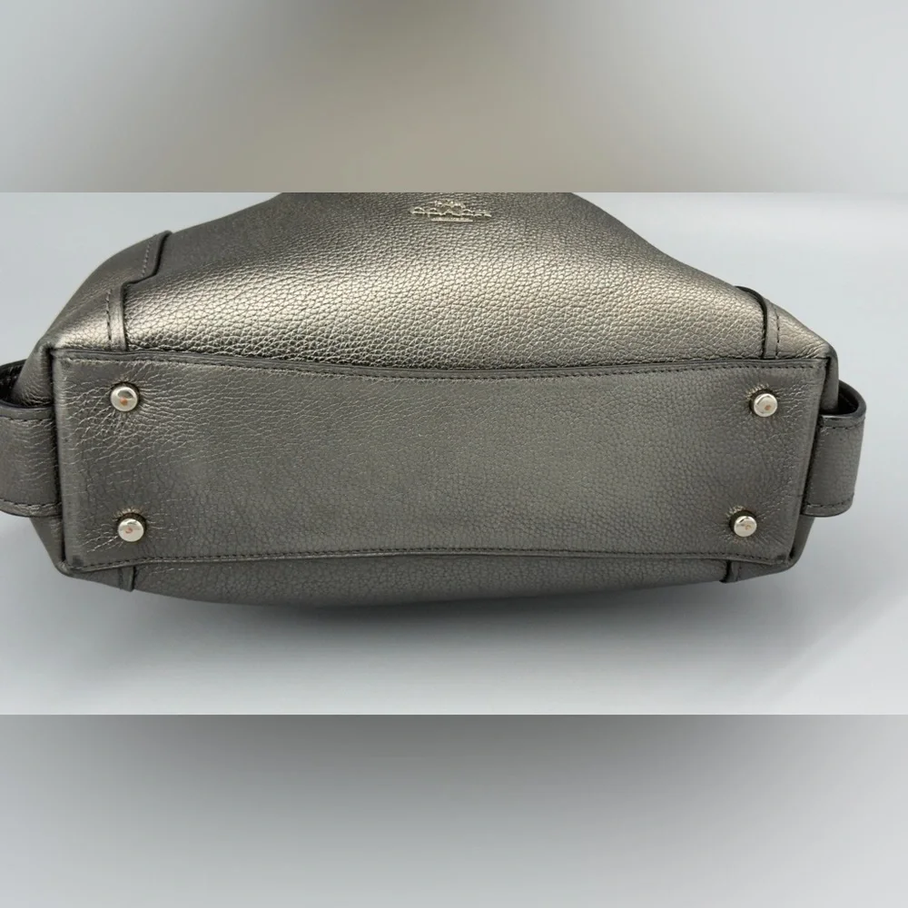 Coach Metallic Pebble‎ Leather Shoulder Bag Pewter Hobo Purse - Picture 10 of 16